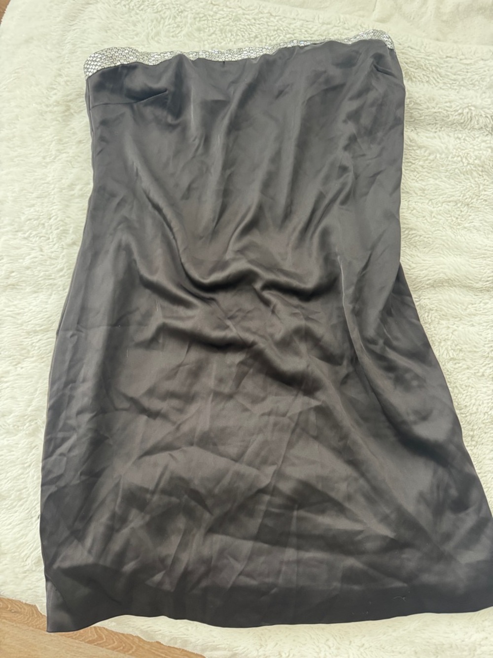 Forever 21 Black Strapless Satin Dress with Beaded Neckline